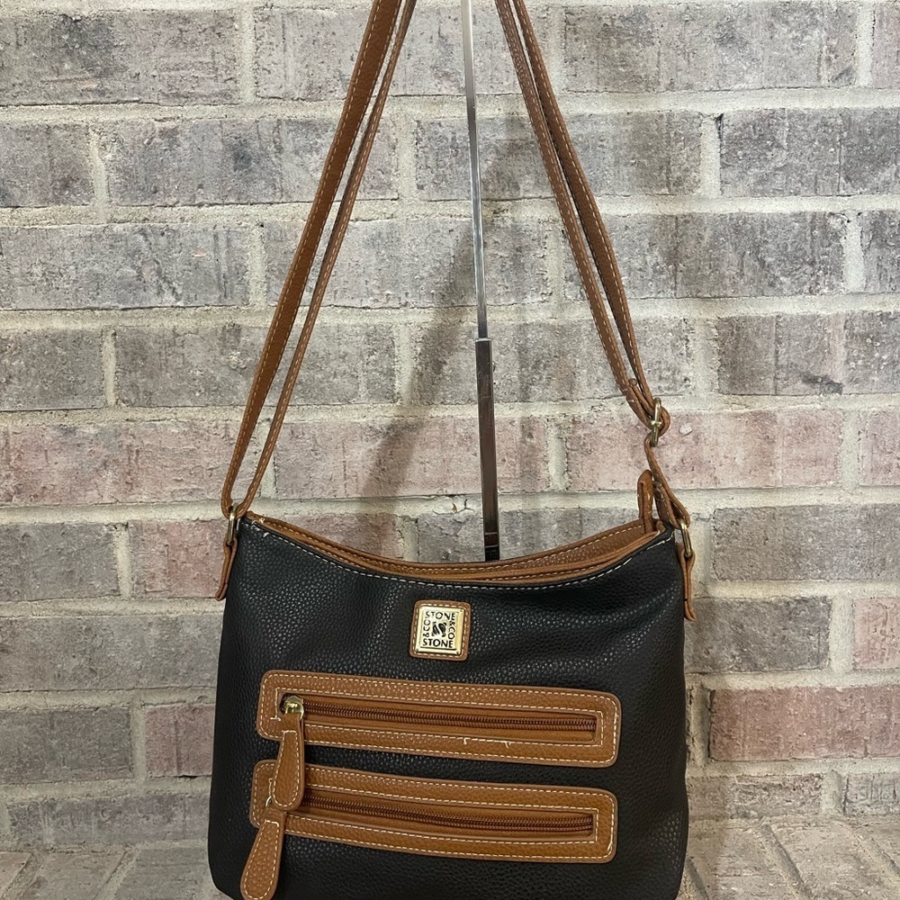 Stone Mountain Accessories Black and Tan Crossbody Bag with Adjustable Strap